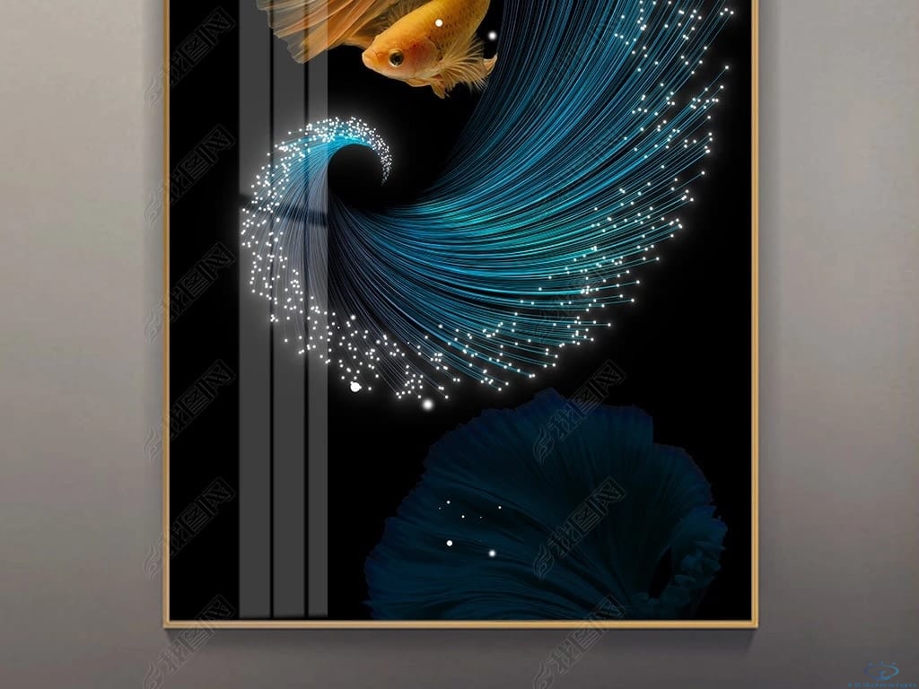 Tranh sứ pha lê Bắc Âu Cá bảy màu hiên đường vàng ba chiều