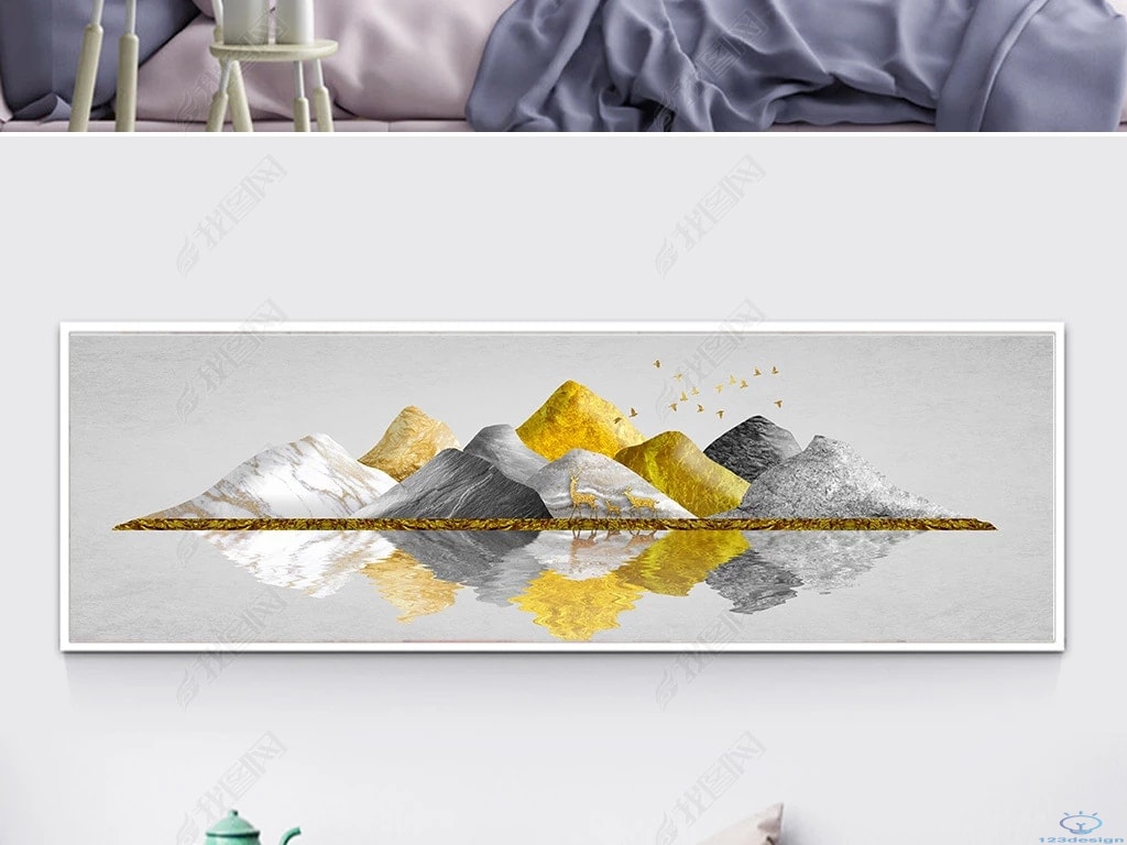 Tranh đá Bắc Âu Phản chiếu phong cảnh đỉnh núi vàng