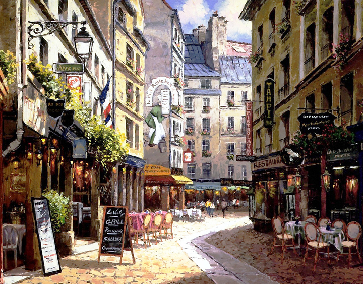 Tranh sơn dầu phong cảnh nghệ thuật thành phố Paris tráng lệ 9337 -  