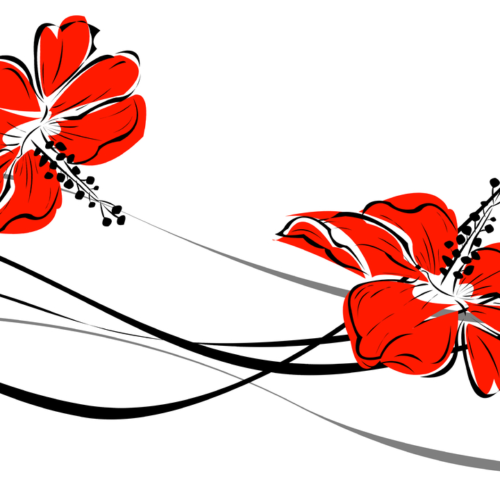 Bộ 3 tranh trang trí nghệ thuật vẽ hoa dâm bụt đỏ 11696  123Designorg