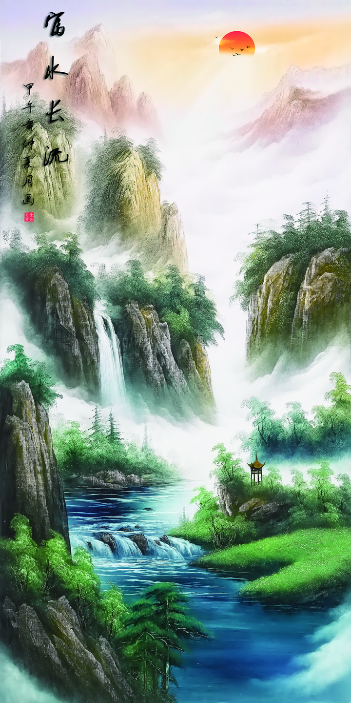 Tranh 3D phong cảnh thiên nhiên thác nước đẹp 29221 