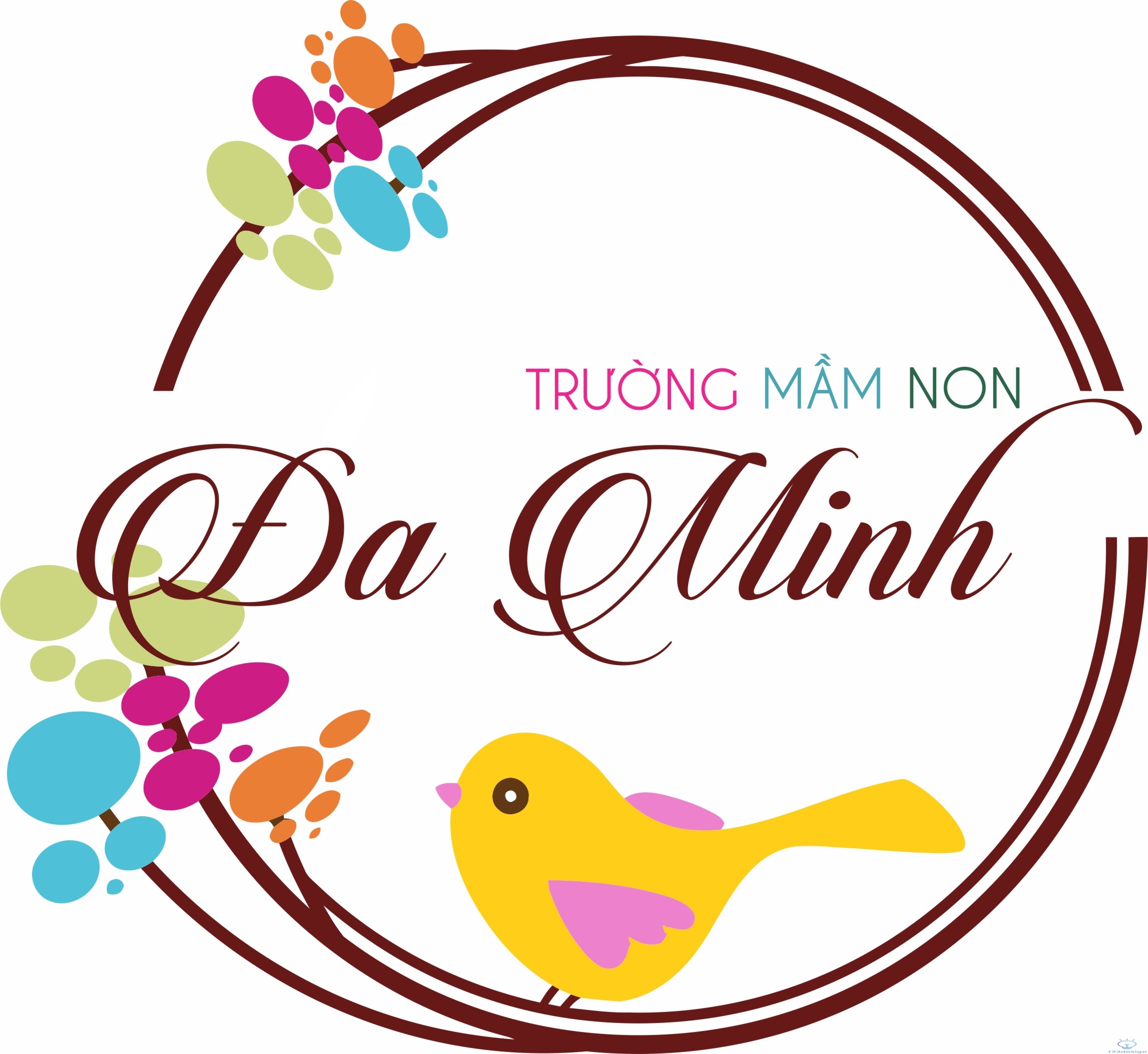 Temnhan0020-Logo trường mầm non Đa Minh chim nhỏ đậu trên cành ...